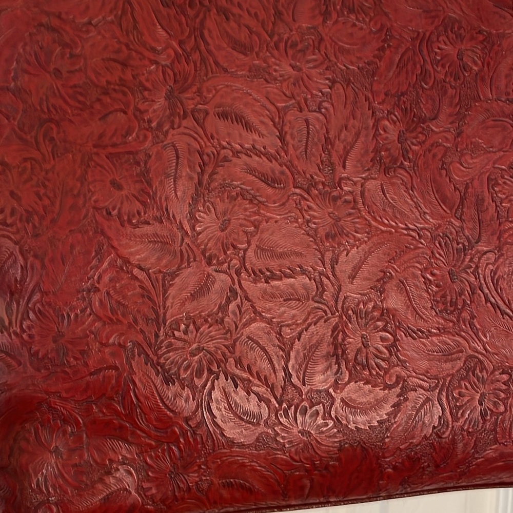BUENO Red Tooled leather Tote Bag with Front and Back Full Pockets - Picture 2 of 10